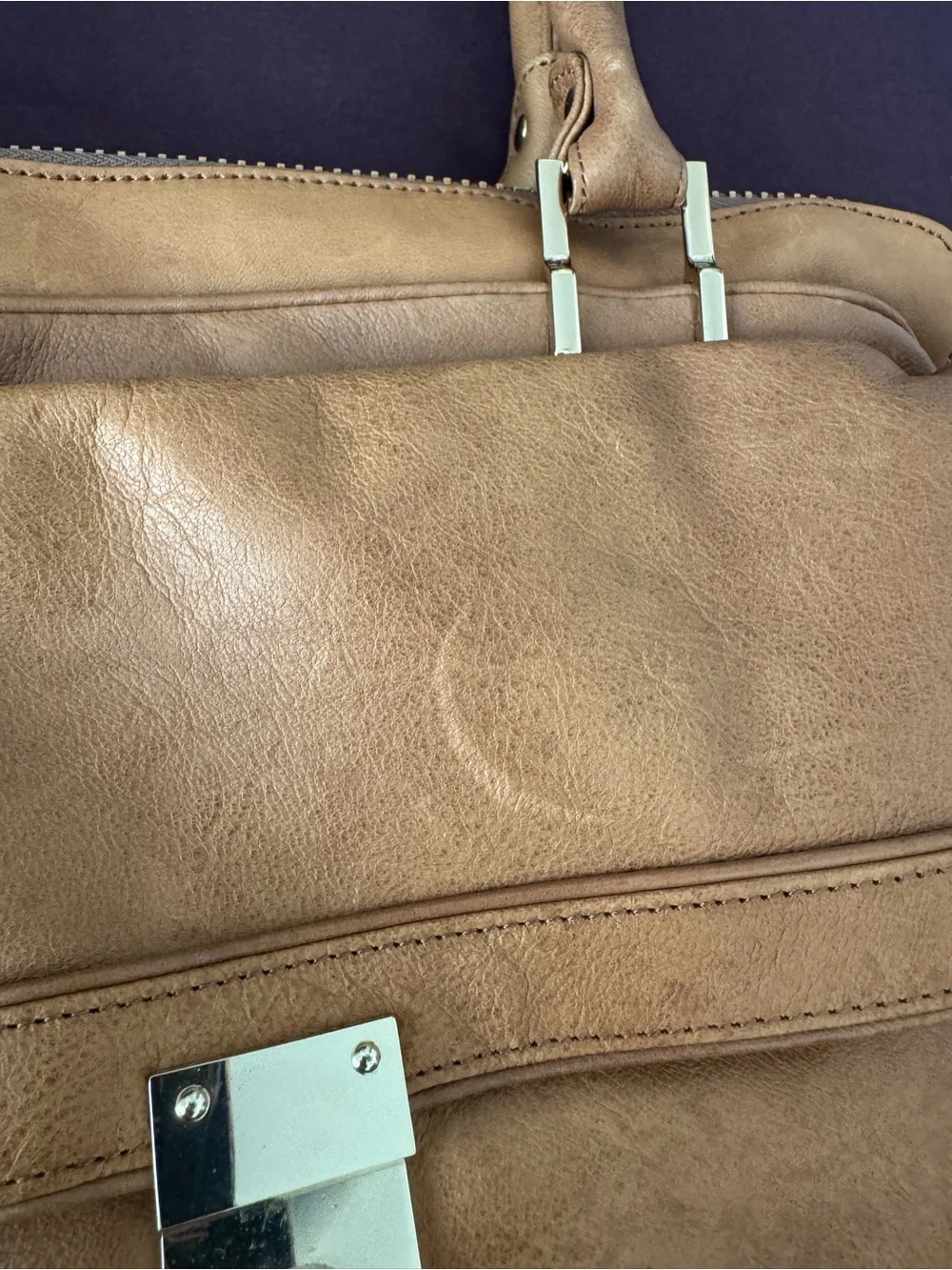 Tre Vero Cognac Leather Satchel with Gold Hardware